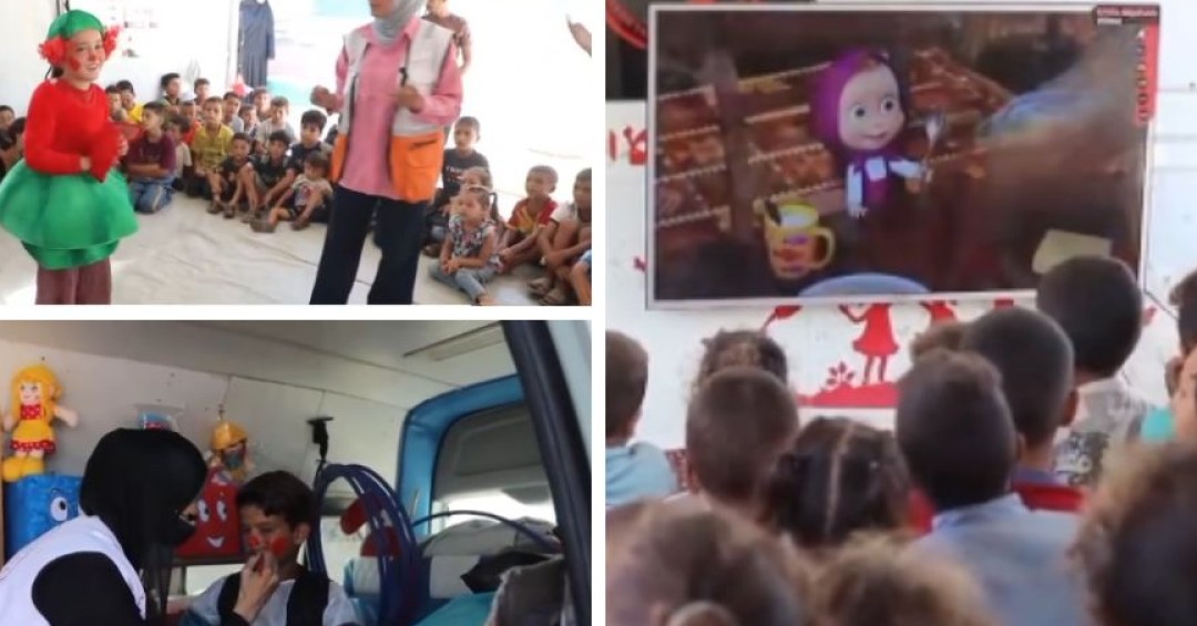 El “Autobús de los sueños” lleva cine, juegos y apoyo a niños desplazados en Gaza